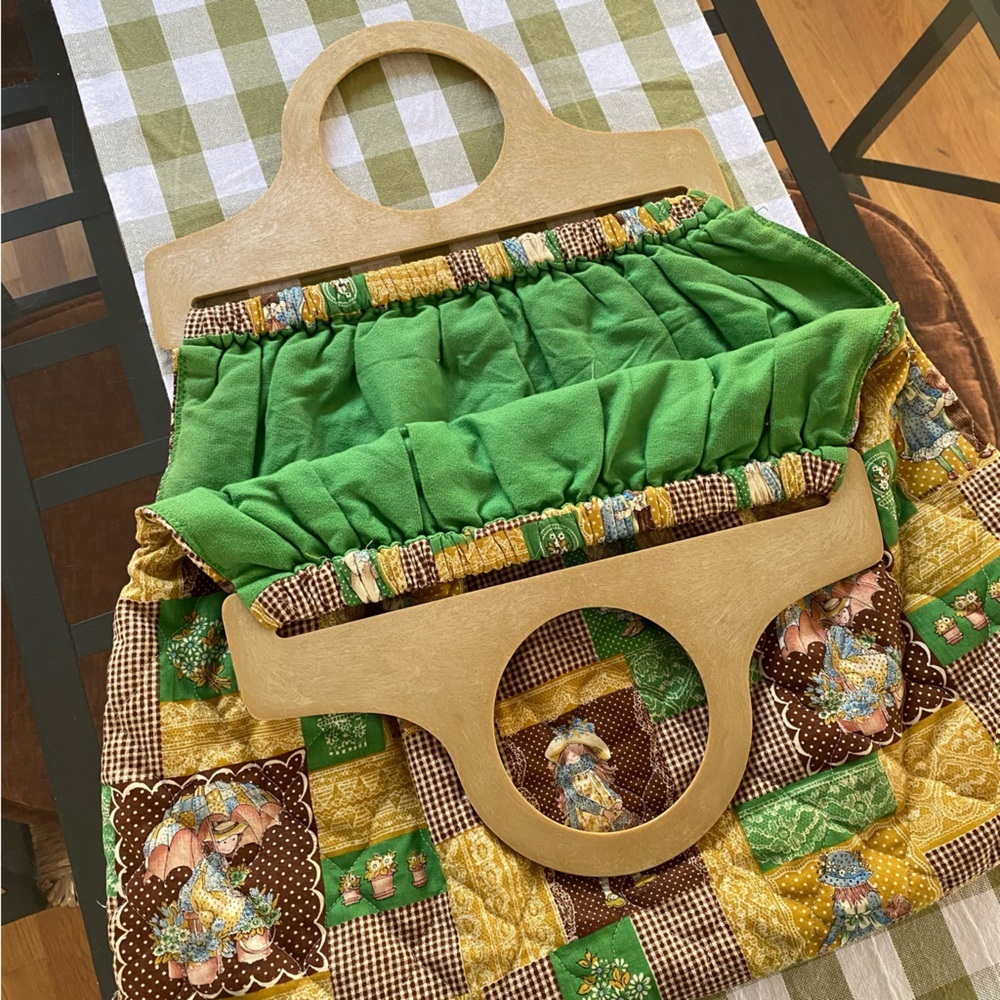 Vintage Holly Hobbie Patchwork Wood Handle Bag Purse Totebag - Picture 11 of 15